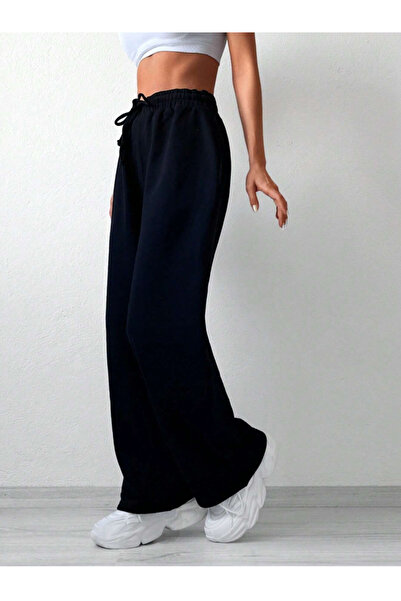 CAONNES Kadın Lacivert Baggy Bol Kesim Esnek Rahat Kumaş Eşofman Altı