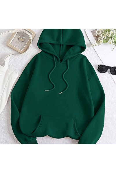 GALASHOP Solid Color Hooded Sweatshirt for Women