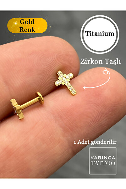 Karınca Piercing Haç Titanyum Piercing Premium Kalite Christian Forward Helix Flat Conch Burun Kulak Tragus Küpesi