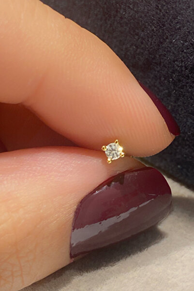 La femme by begum Mini Tırnaklı Beyaz Tektaş Arka Top Döndürmeli Gold Gümüş Piercing,helix,conch,flat,tragus