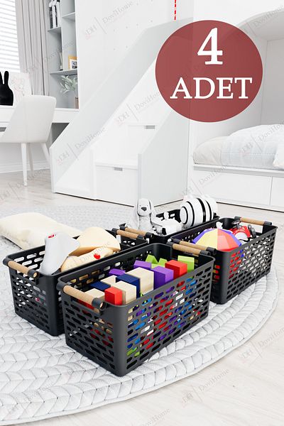 DOVİ HOME 4 bucăți mâner din lemn aspect negru culoare plastic bucătărie |   Baie |   Set organizator coș cu articole