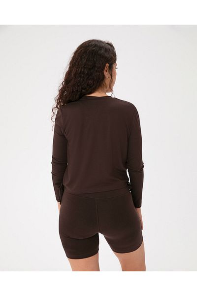 Ayma Active Γυναικείο διπλό στήθος Ecovero ™ βισκόζη Μπλούζα - Μακρύ μανίκι, Κορδόνι, Καφέ