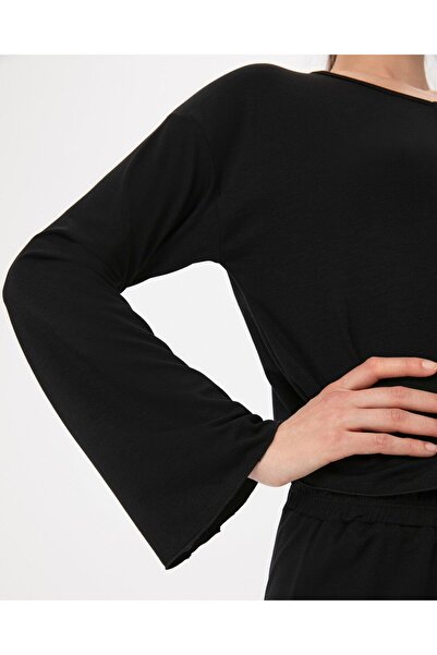 Ayma Active Women's Black Pajama Top with Long Sleeves and Buttons - Flounces