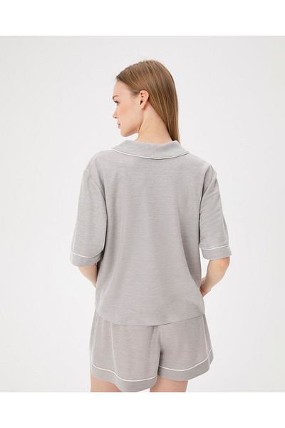 Ayma Active Women's Gray Buttoned Short Sleeve Pajama Shirt