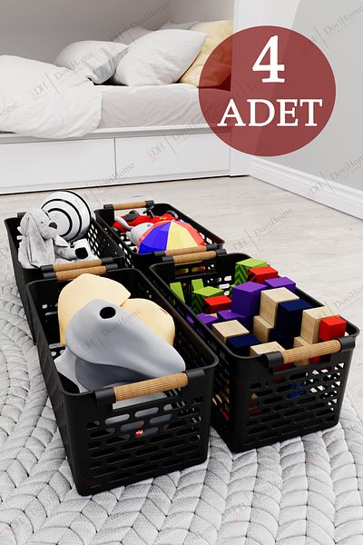 DOVİ HOME 4 bucăți mâner din lemn aspect negru culoare plastic bucătărie |   Baie |   Set organizator coș cu articole