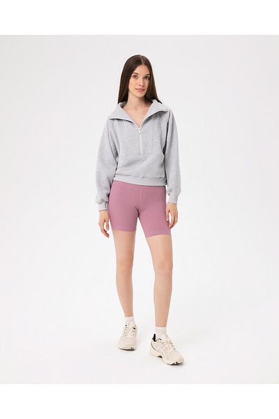 Ayma Active Gray Stand Collar Half Zipper Oversize Sweatshirt