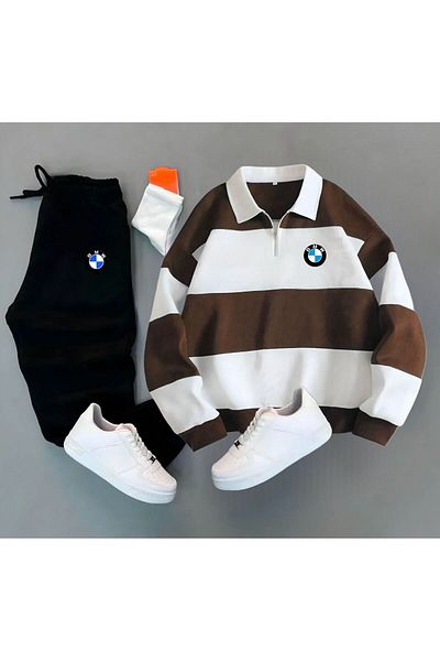 NewCabin New Season 3 Thread Raster BMW εμπριμέ με μισό φερμουάρ - Σετ φούτερ 2 τεμαχίων Α ποιότητας