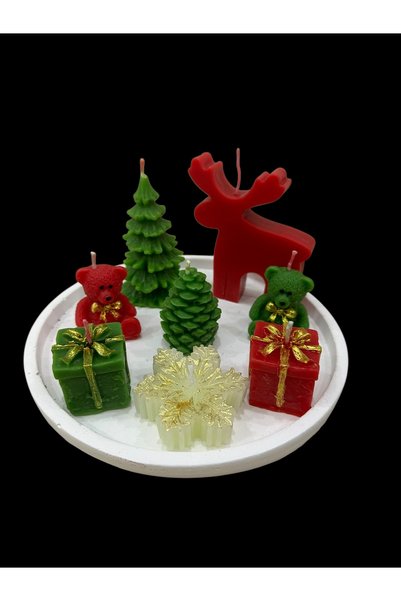 magnocandles Gift Candle Set Deer Tree Teddy Bear Gift Box Pine Cone Snowflake and Presentation Tray