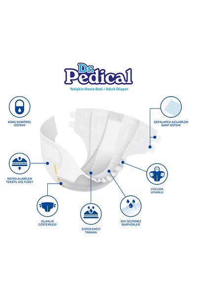 Dr.Pedical Patient Diapers Medium 30 Pack with Waist Band - with Barrier 4 Pack (120 PIECES)