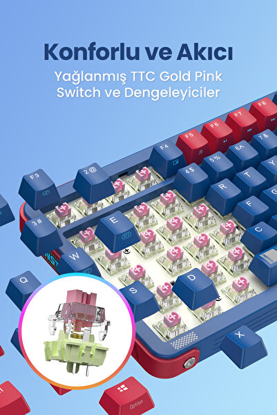ROYALAXE Y98 PRO Gaming Mekanik Oyuncu Klavyesi, RGB Aydınlatma, Kablolu ve Kablosuz Kullanım, İngilizce Q