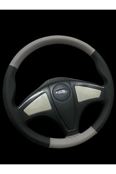 HASBAY Dikişli Direksiyon Kılıfı Gri/siyah Deri Siyah Dikişli Ford Cargo Kamy...