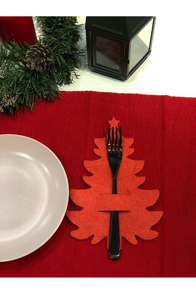 Masalsı Concept Red 6 Pieces Decorative Pine Tree Napkin Holder Felt Spoon Holder Felt Christmas Ornament