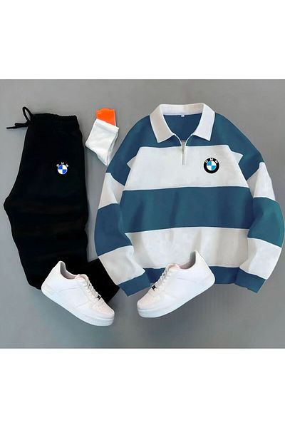 NewCabin New Season 3 Thread Raster BMW εμπριμέ με μισό φερμουάρ - Σετ φούτερ 2 τεμαχίων Α ποιότητας