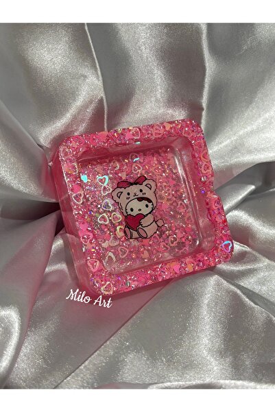 Milo Art Hello Kitty Kalpli Simli Pembe Epoksi Küllük Kül Tabağı ( Tek Oyuklu )