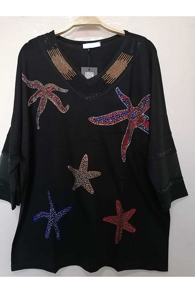 anne moda ankara Βαμβακερό βραδινό φόρεμα Loose Sparkling Μπλούζα