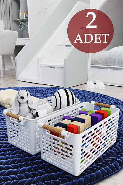 DOVİHOME 2 Τεμάχια Ξύλινη Λαβή Εμφάνιση Λευκό Χρώμα Πλαστική Κουζίνα |   Μπάνιο |   Σετ Organizer Καλαθιού Οργάνωσης Αντικειμένων