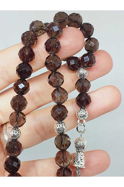 Yasamtohumu Smoky Quartz Stone Top Segment Facet Cut 33' Locket Prayer Beads 8mm (42510)