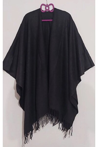 ALLURİNG Kadın Siyah Düz Panço