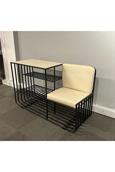 CigarFort MODERN MİNİMALİST İSKANDİNAV TARZI  KOLTUKLU SİYAH METAL BENÇ AYAKK...