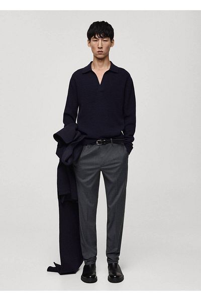 MANGO Man Wool Blend Knitwear Polo Sweater