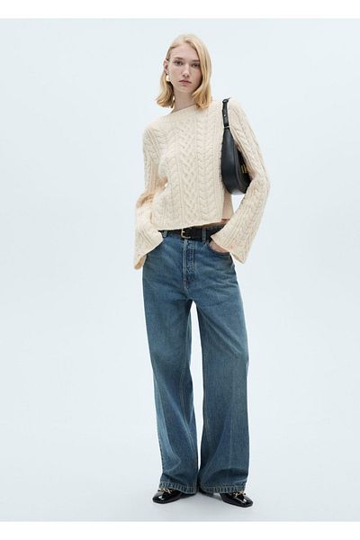 MANGO Woman Knitted Patterned Flared Sleeve Sweater