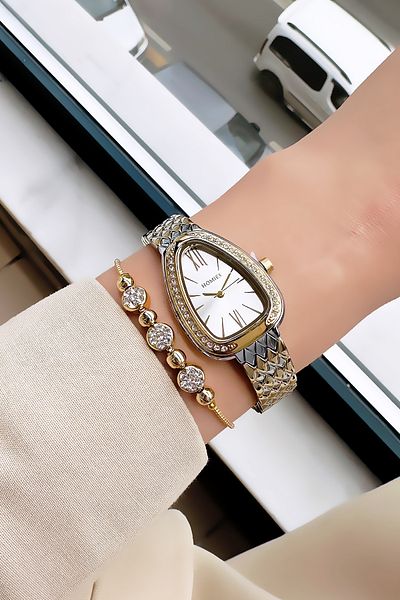 Homies 3 Atm Waterproof Women's Wristwatch - Cutout Case, Steel Band & Bracelet Hmb3011C3