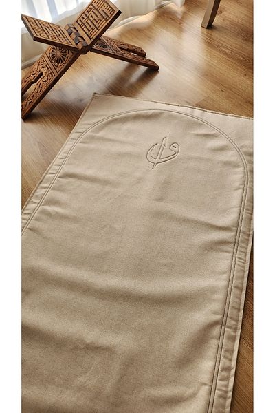 ALTINPAMUK Prayer Mat Natural Plain Raw Linen Soft Inside Padding 70X115 Vav Elif-43