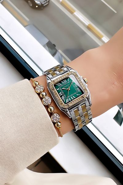 Homies Special Boxed Square Case Women's Wristwatch 3 Atm Waterproof Two Colors Steel Band+Bracelet Hmb3009C3