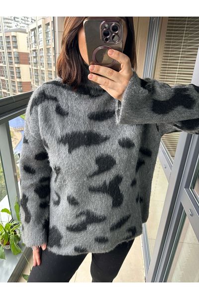 Elif Özbey Butik Pulover de tricotaj cu model pe jumătate de gât gri