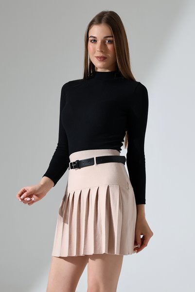 Lavinza Pleated Belt Li Knit Skirt – Elastic Waistband, Corded Fabric , Soft-Textured , Gift Product