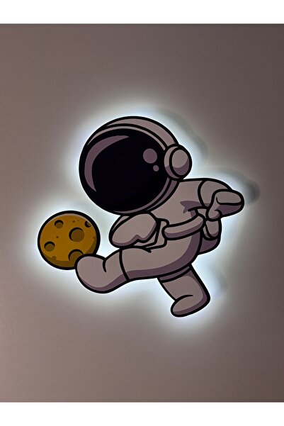UViolets Dekoratif Ahşap Baskılı Aya Vuran Astronot Çocuk Odası Gece Lambası ...