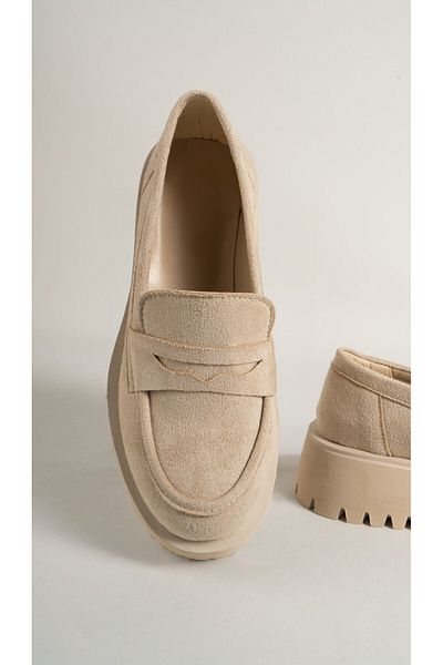 IG BUTİK Women's Suede Thick Sole Loafer Shoes
