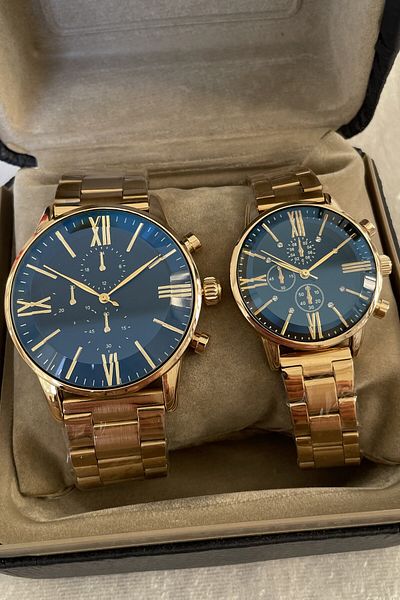 Leerybee Special Boxed Women's Men's Couple Wristwatch with Metal Band Christmas Birthday Gift for Valentine's Day