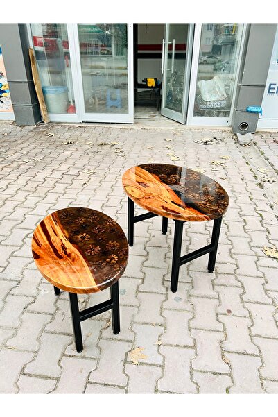 Konyalı Sanat KOZALAK DETAYLI EPOKSİ SEHPA TAKIMI 2 ADET