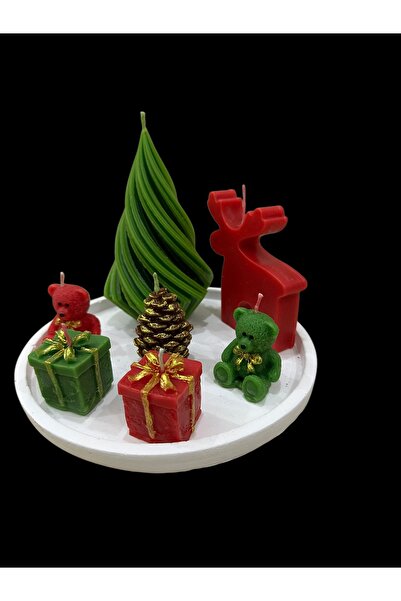 magnocandles Σετ κεριών δώρου Κουτί δώρου με κουκούτσια δέντρου και κουκούτσια από ξύλο με δίσκο παρουσίασης αρκουδάκι