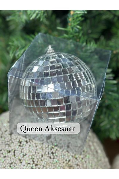 QUEEN AKSESUAR 12cm Bright Glass Disco Ball - Giant Size, Mirrored Christmas Pine Tree Ornament Decoration