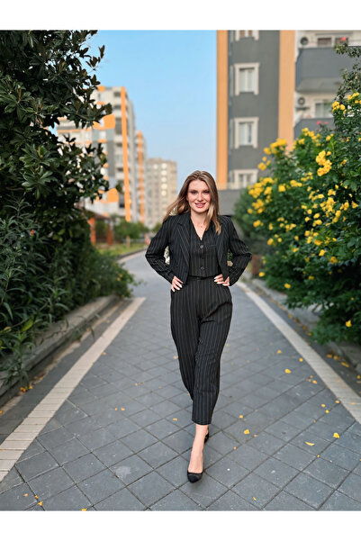 Store Premium Çizgili Pile Detaylı Pantolon