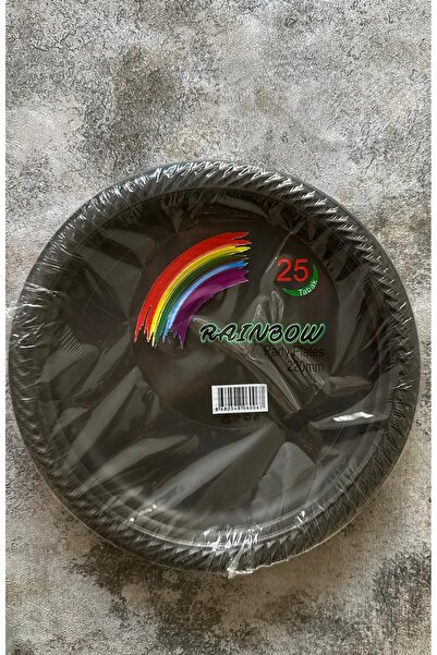 Rainbow Partycom 25 adet Siyah Plastik Tabak 22 cm