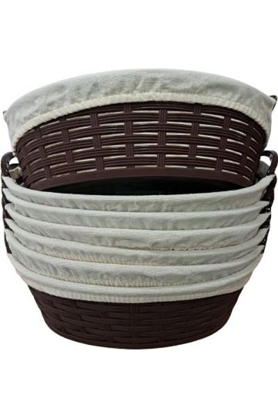 Bora Plastik 10 Pieces Bora Plastic Wicker Patterned Bread Basket - No:2 Clothed Oval Basket