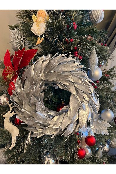 Biz Class Ornament cu glugă strălucitor gri argintiu de 30 cm - Anul Nou și Crăciun