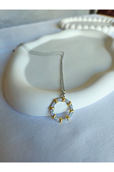 SMCHOME قلادة من الفولاذ المقاوم للصدأ بحجر الزركون الفضي موديل تيفاني Xoxo