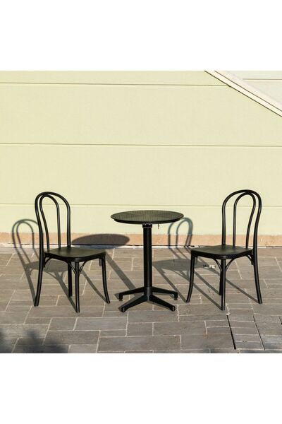 Bintaş Mobilya Siyah 2 Kişilik 60 cm Çapında Dış Mekan Bahçe Masa Sandalye Ta...