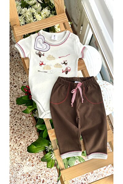 Happy Moon Erkek bebek yazlık ikili takım body alt %100 pamuk terletmez ince ...