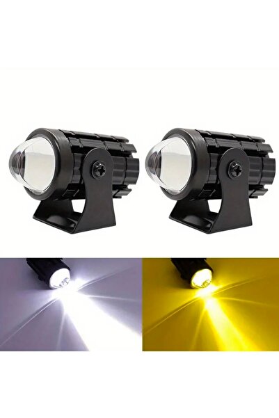 Universal İkili Motorsiklet Sis Farı Yardımcı Sürüş Lambası Mercekli Far Çift...