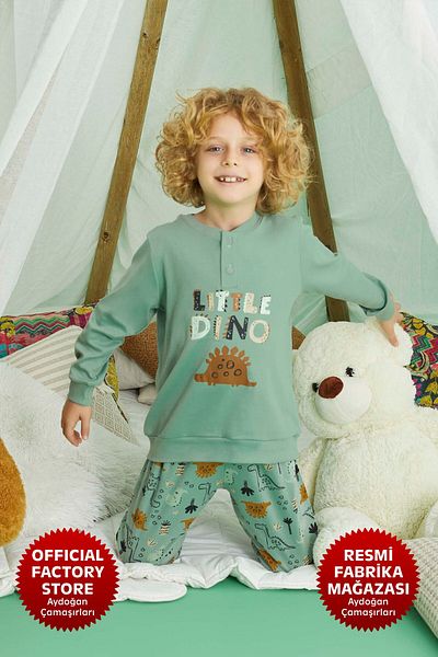 Aydoğan Boy's Green Pajamas Set - 100% Cotton, Long Sleeve, A11-4 Model - 240732