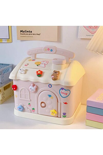 Livava Kilitli Ev Kumbara Işıklı Ve Yapışkanlı, Pembe, 16x14