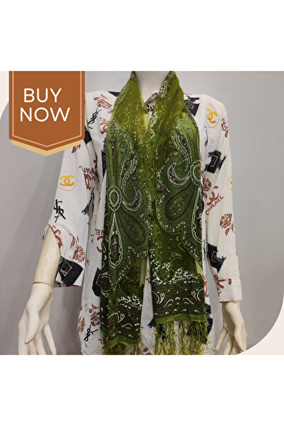 onliecraft Kadınlar İçin Şık yeşil Desenli Fular - Moda Aksesuarı, Yumuşak Do...