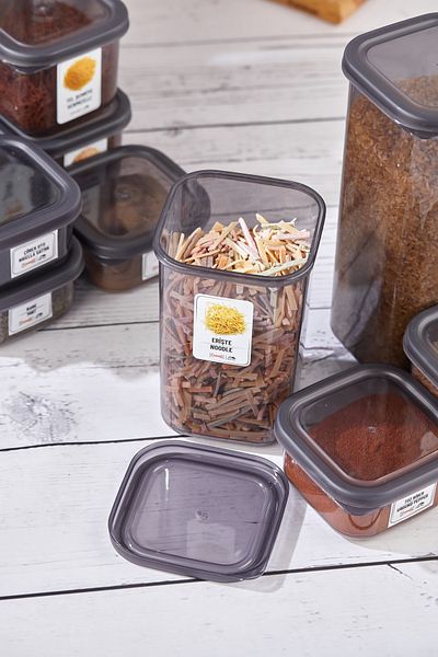 Home Emilia 6-Piece 12-Piece Labeled Covered Square Food Storage Container Anthracite 6 X 1.2 Lt Pulses Container