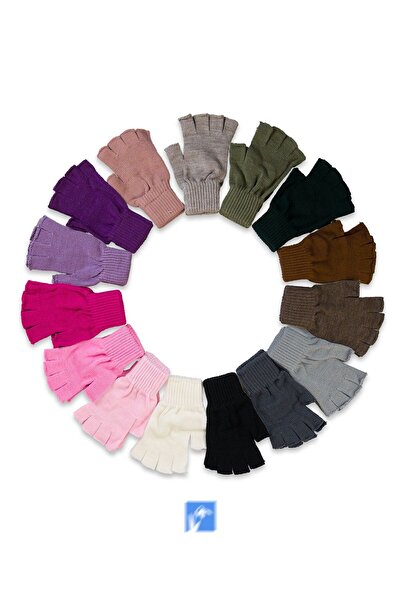 Kardelen Butik Denizli New Autumn and Winter, Solid Color Windproof Acrylic Cut Finger Gloves for Adult
