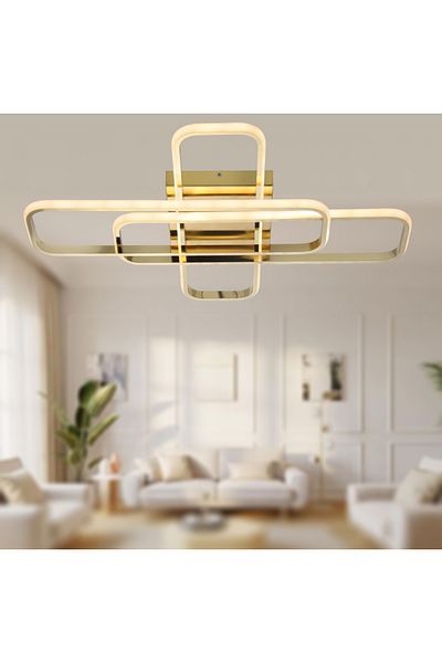 TT AYDINLATMA Tt324-Sr Lighting - White Light, 57X17 Profile, Yellow Finish, 3-Piece Plofonyer Led Chandelier